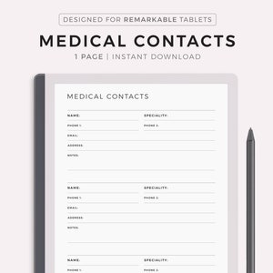 Medical Contacts List Template, Healthcare Contacts, Doctor Contacts ...