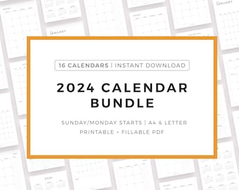 2024 Dated Monthly Planner Inserts Bundle Printable, A4/A5/Letter/Half Letter, Instant Download PDF