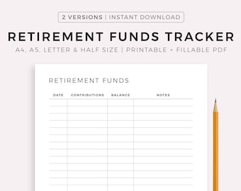Retirement Funds Tracker Printable & Fillable, Savings Planner, Contribution Tracker, Financial Planner, A4/A5/Letter/Half, Instant Download