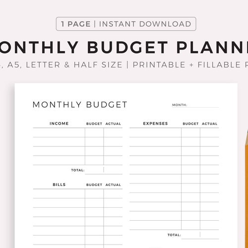 Monthly Budget Planner Printable &amp; Fillable PDF Budget - Etsy