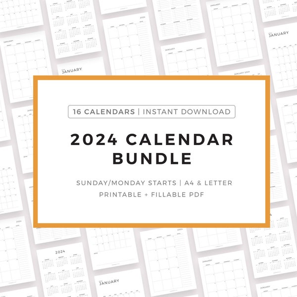 2024 Kalender Einlagen Bundle Printable, A4/Letter, Sofort Download PDF