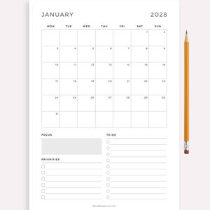 2028 Monthly Planner, Monthly Schedule, Monthly Organizer, Month at a Glance, Printable & Fillable, A4/A5/Letter/Half
