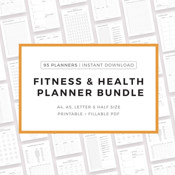 Fitness, Diet & Health Planner Inserts Bundle, A4/A5/Letter/Half Letter, Instant Download PDF