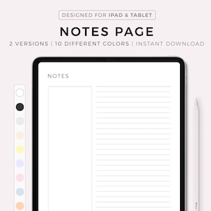 Digital Notes Page for Goodnotes, Notability, Ipad, Instant Download