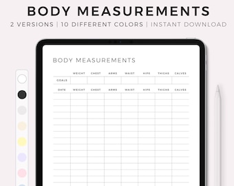 Digital Body Measurements Tracker for Goodnotes, Notability, Ipad, Instant Download