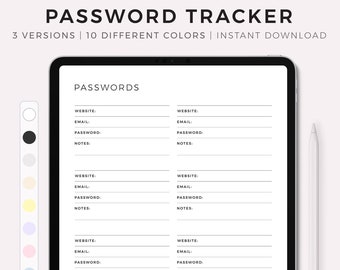 Digital Password Tracker for Goodnotes, Notability, Ipad, Instant Download
