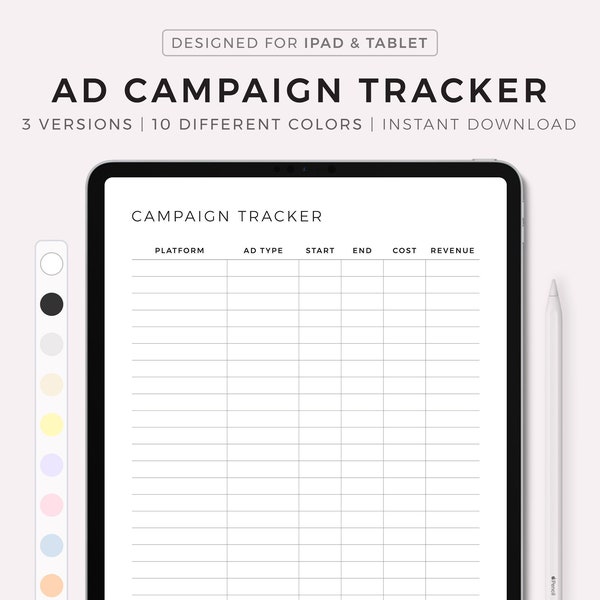Ad Campaign Tracker Digital Template, Advertising Tracker Log, Advertising Expense & Profit Tracker, Goodnotes, Notability, Noteshelf, ect..