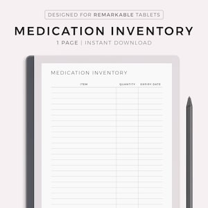 Modèle d'inventaire de médicaments pour Remarkable Paper Pure, téléchargement instantané