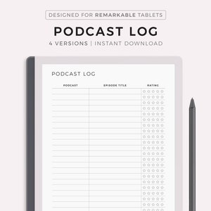 Podcast Log for Remarkable 2, Podcast Episode Tracker, Podcast Template, Instant Download