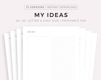 My Ideas - Brainstorming Sheet, Idea Sketching, Planning Template, Business Ideas, Product Ideas, Goal & Life Ideas, A4/A5/Letter/Half Size