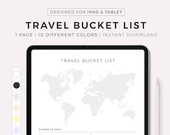 Digital Travel Bucket List, Wanderlust List, Travel To Do List, Dream Trips, Travel Wishlist, Goodnotes, Notability, Noteful, iPad Planner