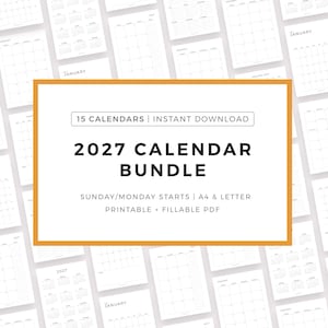 2027 Dated Calendar Inserts Bundle Printable, A4/Letter, Instant Download PDF