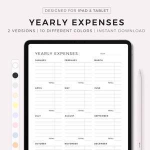 Digital årlig utgiftsplanerare för iPad, Goodnotes, Notability, direktnedladdning
