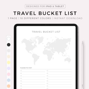 Digitale Travel Bucket List, Wanderlust Liste, Travel To Do Liste, Dreamtrips, Travelwunschliste, Kompatibel mit Goodnotes, Notability, Ipad