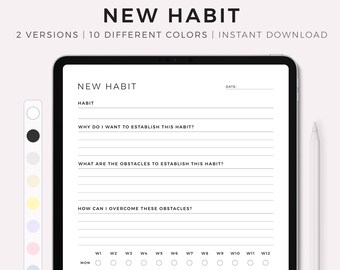 Build a New Habit Planner, 12 Week Habit Tracker Journal, New Routine Tracking, Digital Planner for Goodnotes, Notability, Ipad