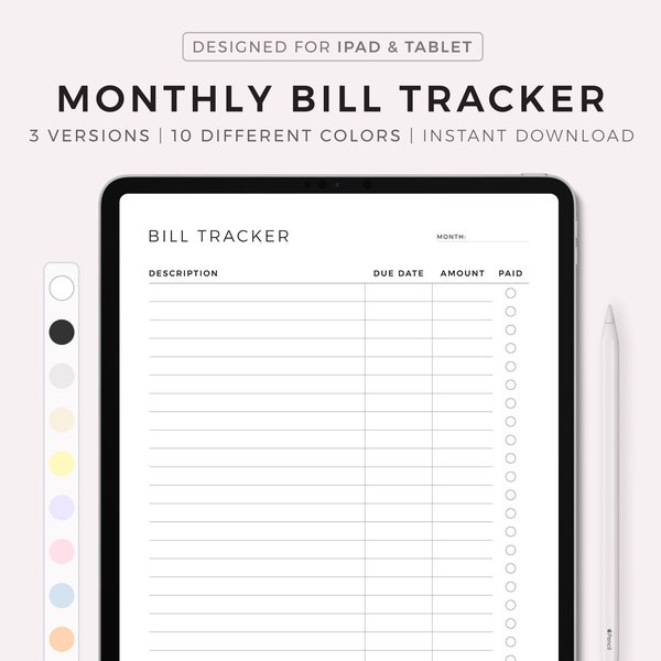 Monthly Bill Tracker, Bill Payment Checklist, Bill Organizer, Finance Planner, Goodnotes, Notability, Digital Template, Instant Download