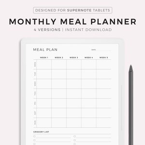 Planificateur de repas mensuel, planificateur de menus 30 jours, planificateur alimentaire, santé et forme physique, compatible avec les Supernote A5X2/A5X/A5/A6X2/A6X/A6