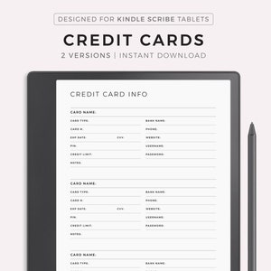Credit Card Tracker für Kindle Scribe, Kreditkarten Liste, Kreditkarteninformationen, Sofort Download