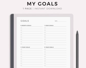 Goal Planner for Remarkable 2, Instant Download