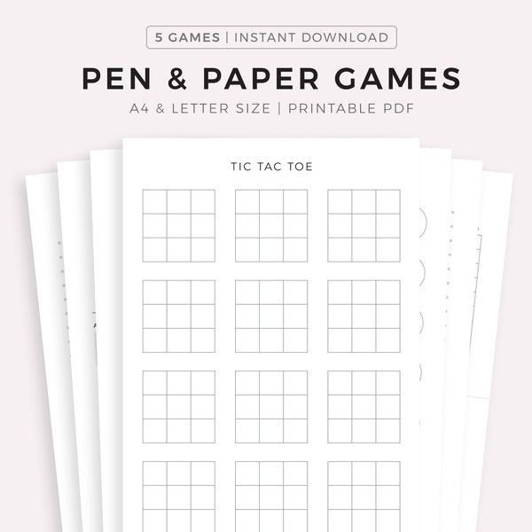 Pen & Paper Games - Tic Tac Toe, Hangman, Dots and Boxes, Battleship, Instant Download PDF