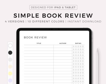 Simple Book Review Template Digital, Book Log and Review, Book Rating, Book Lover, Notability, Goodnotes, Template for iPad Tablet