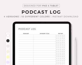 Digital Podcast Log, Podcast Episode Tracker, Podcast Template, Tablet & iPad Template for Goodnotes, Notability, Noteful, Instant Download