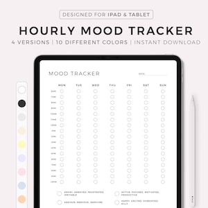 Moodtracker per uur, wekelijks stemmingsdagboek, emotietracker, stemmingsgrafiek, wellnessplanner, digitale sjabloon voor iPad, Goodnotes, Notability