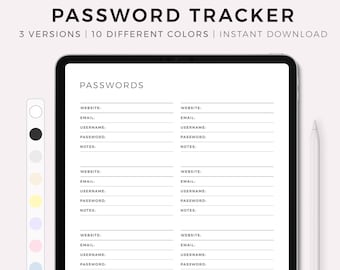 Digital Password Tracker for Goodnotes, Notability, Ipad, Instant Download