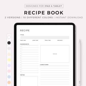 Recipe Book Template Digital, Blank Recipe Page, Cook Book Journal, Recipe Card, Recipe Planner, Goodnotes, Notability, iPad & Tablets