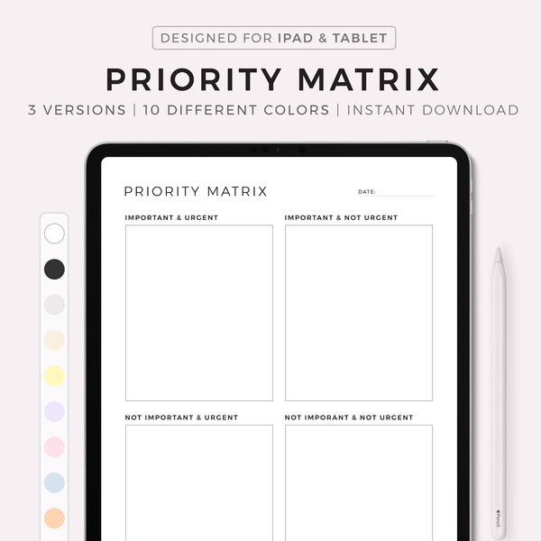 Priority Matrix Digital Template, Decision Matrix, Eisenhower Matrix, My Priorities Planner, Compatible iPad & Tablet Annotation Apps