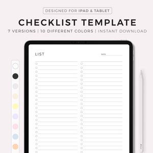 Cyfrowy pusty szablon listy kontrolnej, prosty szablon listy kontrolnej, kompatybilny z Goodnotes, Notability, Noteshelf, Ipad, natychmiastowe pobieranie