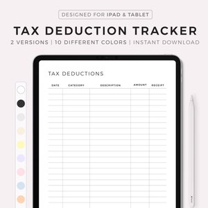 Digital Tax Deduction Tracker, Business Tax Log, Purchase Records, Tax Organizer, Budget Template, Compatible with Goodnotes Notability Ipad