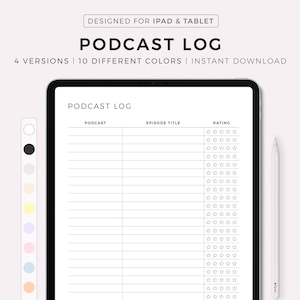 Digital Podcast Log, Podcast Episode Tracker, Podcast Template, Compatible with Goodnotes, Notability, Instant Download