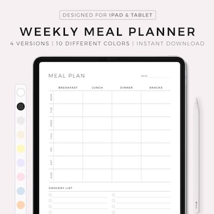 Digitaler Wochen-Speiseplan, 7 Tage Menüplaner, Meal Prep Planer, Menüplaner, Kompatibel mit Goodnotes, Notability, Ipad