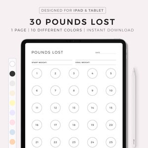 30 Pounds Lost Weight Tracker, Weight Loss Tracker, Weight Loss Journal, Weight Goal, Digital Planner for Ipad, Goodnotes, Notability