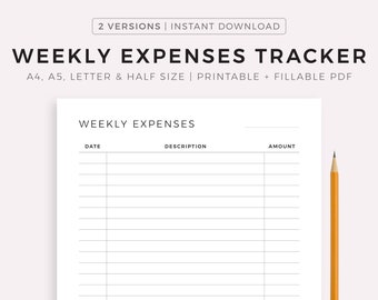 Simple Weekly Expenses Tracker Printable, Weekly Spending Log, Budget Template, A4/A5/Letter/Half Size, Instant Download PDF