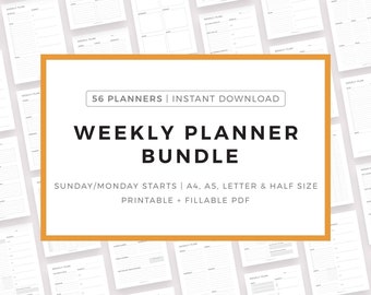 Weekly Planner Inserts Bundle Printable, Monday & Sunday Starts, A4/A5/Letter/Half Letter, Instant Download PDF