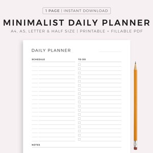 Minimalist Daily Planner Printable, Daily To Do List for Work/Home, Undated Planner Inserts, A5/Half Size/A4/Letter