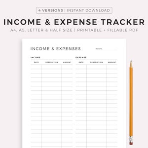 Income & Expense Tracker auf einer Seite, Finanzplaner druckbar, Budgetplaner, Geld-Tracker, A4/A5/Letter/Half Size, Sofortiger Download Bild 1