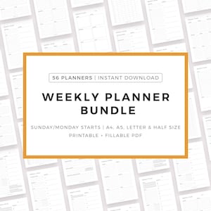 Weekly Planner Inserts Bundle Printable, Monday & Sunday Starts, A4/A5/Letter/Half Letter, Instant Download PDF