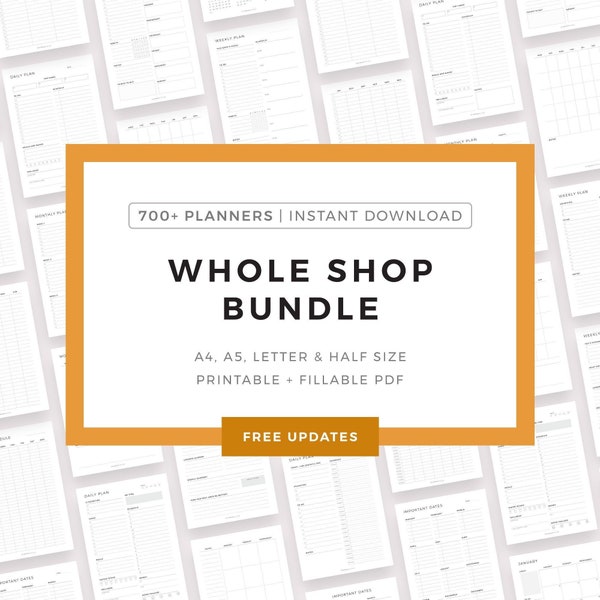 Whole Shop Bundle - Daily Planners, Weekly Planners, Monthly Planners, Yearly Planners, Calendars and More, A4/A5/Letter/Half Letter