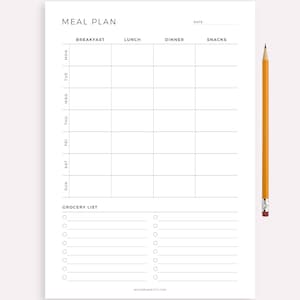 Planificateur de repas hebdomadaire imprimable, planificateur de menus 7 jours, planificateur de préparation de repas, planificateur de nourriture, A4/A5/Lettre/demi-format