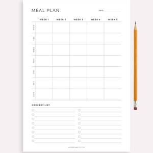 Planificador de comidas mensual imprimible, planificador de menú de 30 días, planificador de comidas, salud y bienestar, tamaño A4/A5/carta/medio, descarga instantánea en PDF