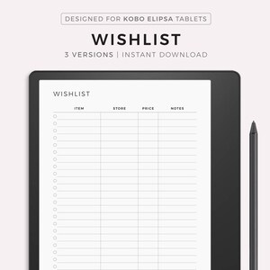 Schlichte Wunschliste für Kobo Elipsa 2e/1, Wunschliste für Weihnachten, Geburtstag Wunschliste, Einkaufen Wunschliste, Geschenke für mich