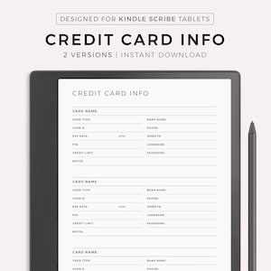 Kreditkarten Information Tracker, Kreditkarten-Tracker, Kompatibel mit Kindle Scribe, Instant Download