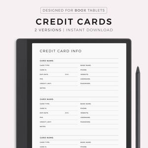 Rastreador de tarjetas de crédito para Boox Note Series / Tab Series / Go 10.3, descarga instantánea