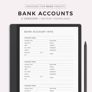 Bankkonten Tracker für Boox Note Series / Tab Series / Go 10.3, Sofort Download