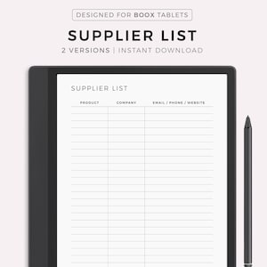 Modèle de liste de fournisseurs pour les séries Boox Note / Tab Series / Go 10.3, téléchargement immédiat