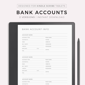 Bank Accounts Tracker für Kindle Scribe, Bankkontenliste, Bankdaten, sofort Download