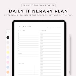 Planejador de itinerário diário, planejador de férias, cronograma de viagens, itinerário de viagem diário, planejamento de viagens, planejador digital para iPad, Goodnotes